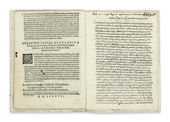 FRANCISCANS.  Tabula capitoli generalis Romani ordinis fratrum minorum sancti Francisci de observantia.  1587